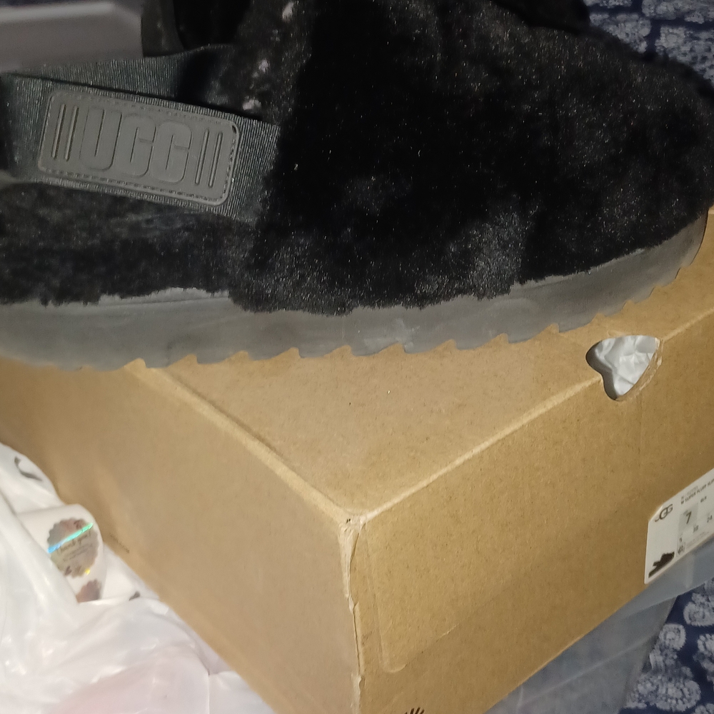 UGG Black Fluffy Slippers